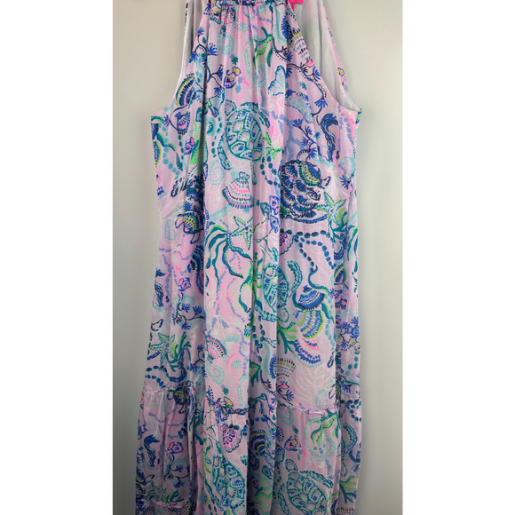Lilly Pulitzer Everly Maxi Dress Mermaid Halter Ruffle Pink Sleeveless Size XL - Picture 5 of 16